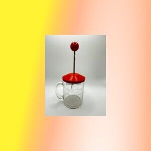 Vintage Style Hand Crank Egg Beater Mixer Red Lid Glass Measuring Cup